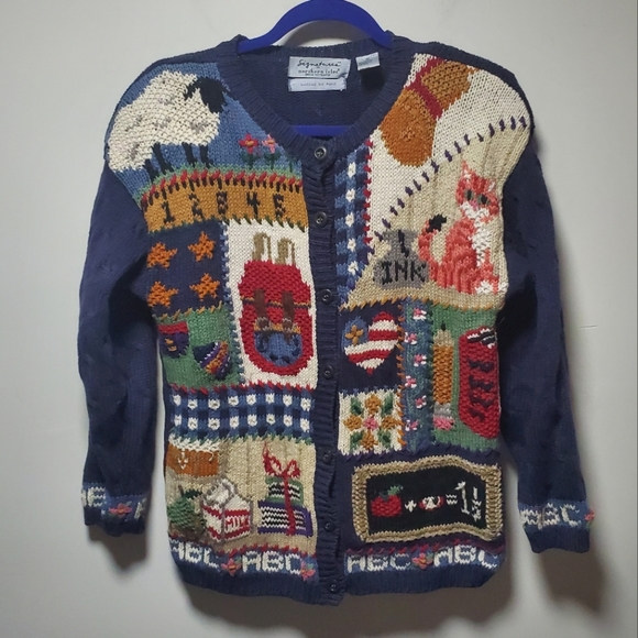 Vintage Sweaters - Vintage School Cardigan Size Medium Knitted by Hand Teacher Northern Isle